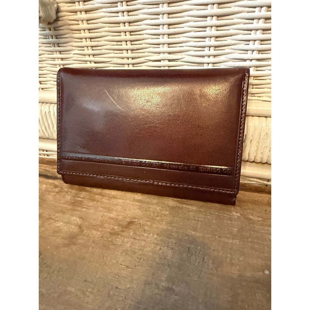 Enrico Coveri Burgundy Leather Trifold Wallet Italian Designer ID Window 6x4.25